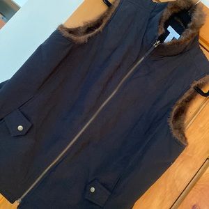 HP🎉Charter Club Quilted Vest Black Zip Faux Mink Fur Collar Pockets Sz 1X